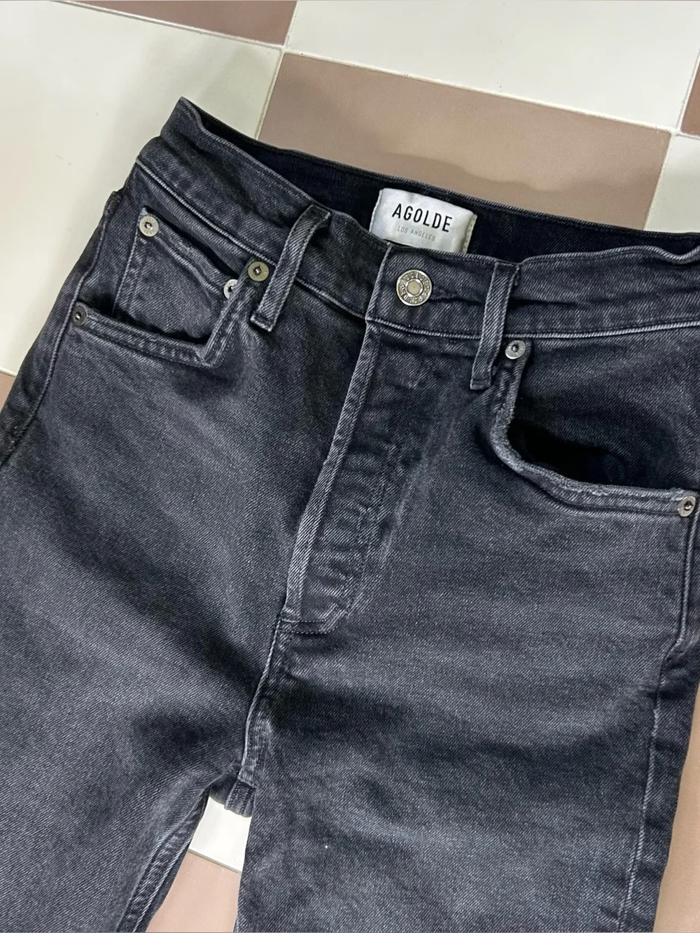 AGOLDE Riley High Rise Straight Crop Jeans 24 Panoramic Black